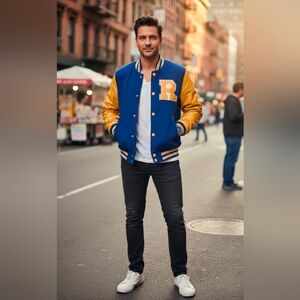 Men's Blue and Yellow Varsity Jacket